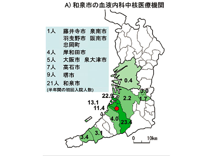 図1-A　患者動態調査　和泉市の血液内科中核医療機関