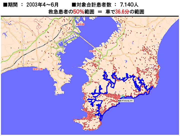 図1．2003年4-6月の患者分布50％範囲