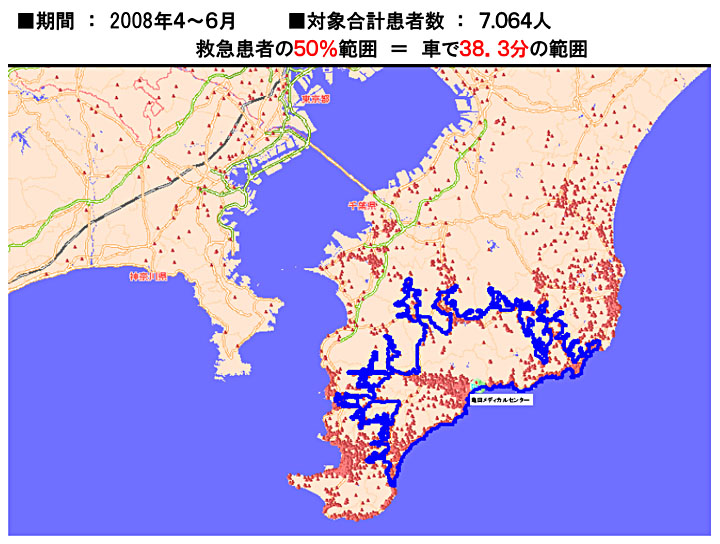 図2．2008年4-6月の患者分布50％範囲